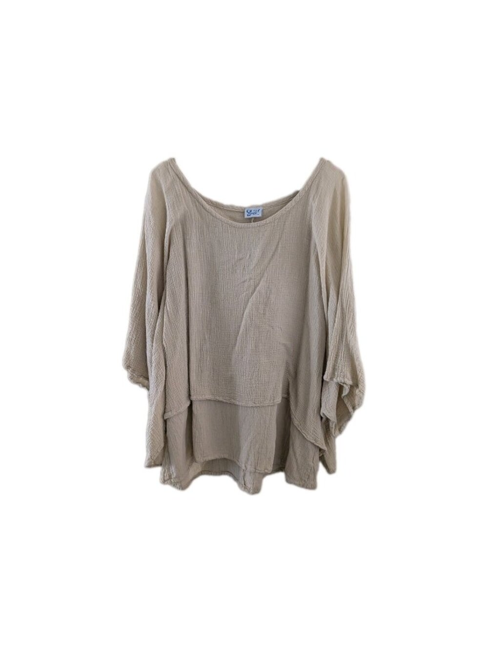 Oh My Gauze Top Womens Size XL Beige Tan 100% Cotton Layered Tunic Blouse